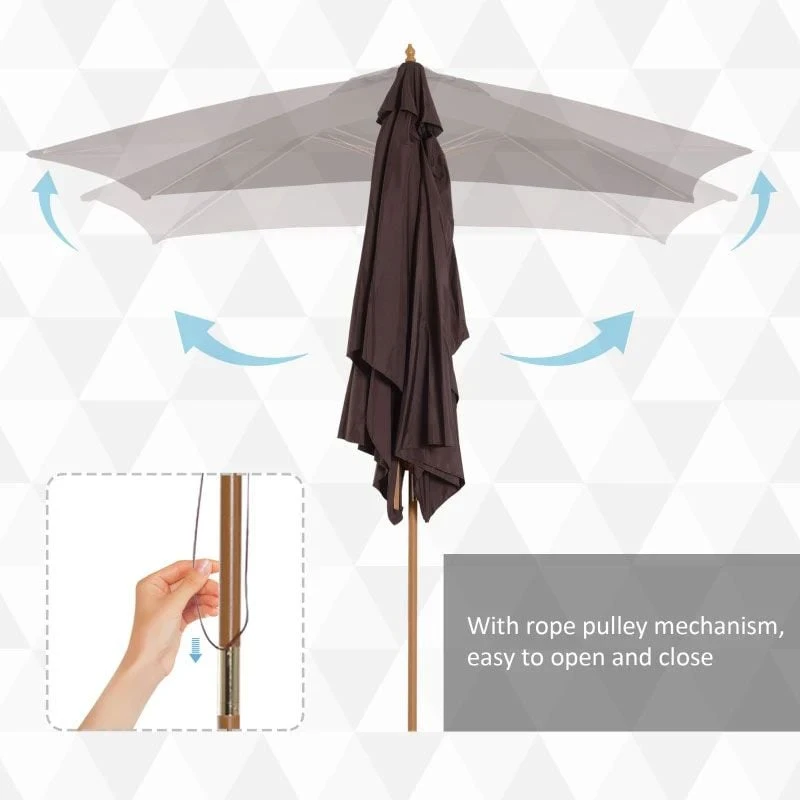 Outsunny 3x2m Wooden Umbrella Parasol - Coffee - 01-0580 9 Outsunny 3x2m Wooden Umbrella Parasol - Coffee - 01-0580 - Image 9