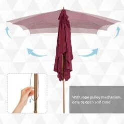 Outsunny 3x2m Wooden Garden Parasol - Wine Red - 01-0581 -OUTSUNNY Sales Shop outsunny 01 0581 4