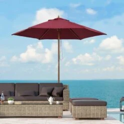 Outsunny 2.5m Wooden Garden Parasol Umbrella - Red Wine - 01-0583 -OUTSUNNY Sales Shop outsunny 01 0583 1