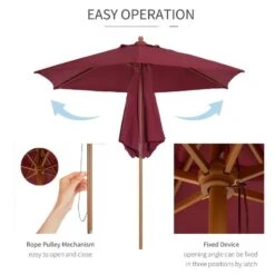Outsunny 2.5m Wooden Garden Parasol Umbrella - Red Wine - 01-0583 -OUTSUNNY Sales Shop outsunny 01 0583 4