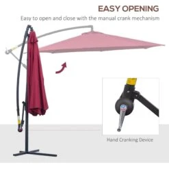 Outsunny 3m Water Resistant Terylene Hanging Parasol - Wine Red - 01-0584 -OUTSUNNY Sales Shop outsunny 01 0584 2
