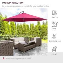 Outsunny 3m Water Resistant Terylene Hanging Parasol - Wine Red - 01-0584 -OUTSUNNY Sales Shop outsunny 01 0584 4