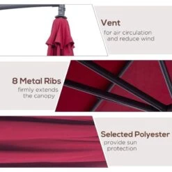 Outsunny 3m Water Resistant Terylene Hanging Parasol - Wine Red - 01-0584 -OUTSUNNY Sales Shop outsunny 01 0584 5