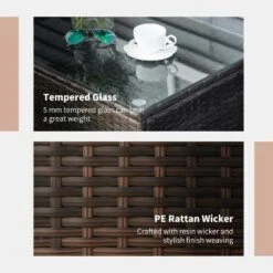 Outsunny Rattan Coffee Table With Glass Table Top - 850mm - Brown - 01-0721 -OUTSUNNY Sales Shop outsunny 01 0721 materials