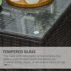 Outsunny Rattan Side Table With Glass Table Top - 640mm - Brown - 01-0723 -OUTSUNNY Sales Shop outsunny 01 0723 glass top