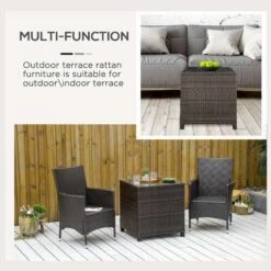 Outsunny Rattan Side Table With Glass Table Top - 640mm - Brown - 01-0723 -OUTSUNNY Sales Shop outsunny 01 0723 multi function