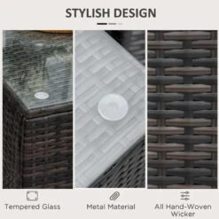 Outsunny Rattan Side Table With Glass Table Top - 640mm - Brown - 01-0723 -OUTSUNNY Sales Shop outsunny 01 0723 stylish design