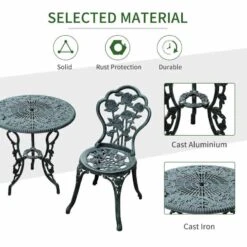 Outsunny 3 Piece Bistro Set With Parasol Hole - Green - 01-0795 -OUTSUNNY Sales Shop outsunny 01 0795 material 1