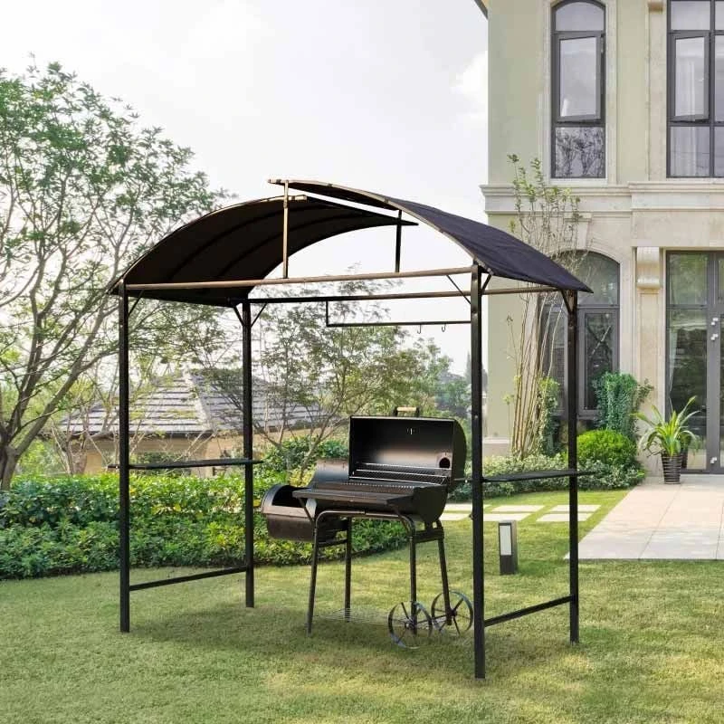 Outsunny BBQ Canopy Awning Shelter L250 X W126 X H250cm With Side Shelves And Hooks - Coffee - 01-0876 2 Outsunny BBQ Canopy Awning Shelter L250 X W126 X H250cm With Side Shelves And Hooks - Coffee - 01-0876 - Image 2