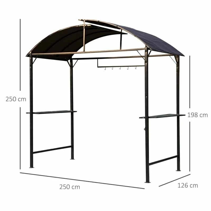 Outsunny BBQ Canopy Awning Shelter L250 X W126 X H250cm With Side Shelves And Hooks - Coffee - 01-0876 3 Outsunny BBQ Canopy Awning Shelter L250 X W126 X H250cm With Side Shelves And Hooks - Coffee - 01-0876 - Image 3