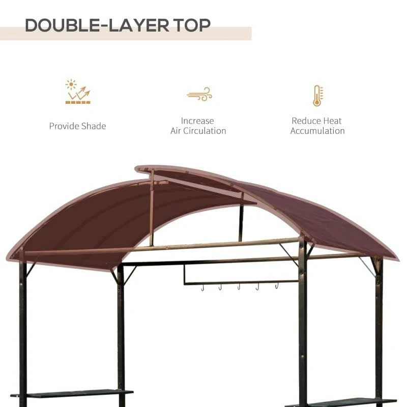 Outsunny BBQ Canopy Awning Shelter L250 X W126 X H250cm With Side Shelves And Hooks - Coffee - 01-0876 5 Outsunny BBQ Canopy Awning Shelter L250 X W126 X H250cm With Side Shelves And Hooks - Coffee - 01-0876 - Image 5