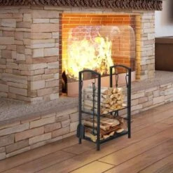 OUTSUNNY HOMCOM Double Tier Firewood Log Rack - Black - 820-143