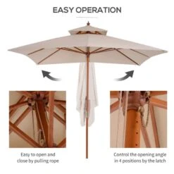Outsunny 3x3m Double Tier Patio Parasol - Beige - 840-026 -OUTSUNNY Sales Shop outsunny 840 026 5