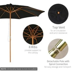 Outsunny 3m Bamboo Wooden Patio Umbrella 6 Ribs - Black - 840-065BK -OUTSUNNY Sales Shop outsunny 840 065bk 3