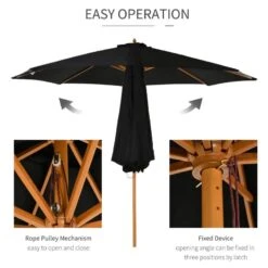 Outsunny 3m Bamboo Wooden Patio Umbrella 6 Ribs - Black - 840-065BK -OUTSUNNY Sales Shop outsunny 840 065bk 4