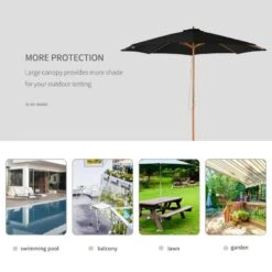 Outsunny 3m Bamboo Wooden Patio Umbrella 6 Ribs - Black - 840-065BK -OUTSUNNY Sales Shop outsunny 840 065bk 5