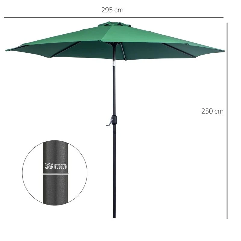 Outsunny 3m Patio Parasol With Tilt And Crank - Green - 840-070GN 8 Outsunny 3m Patio Parasol With Tilt And Crank - Green - 840-070GN - Image 8