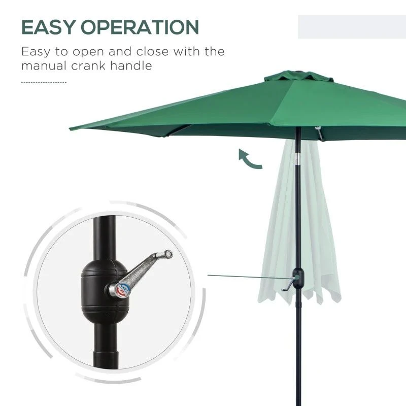 Outsunny 3m Patio Parasol With Tilt And Crank - Green - 840-070GN 6 Outsunny 3m Patio Parasol With Tilt And Crank - Green - 840-070GN - Image 6