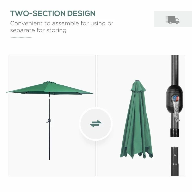 Outsunny 3m Patio Parasol With Tilt And Crank - Green - 840-070GN 5 Outsunny 3m Patio Parasol With Tilt And Crank - Green - 840-070GN - Image 5