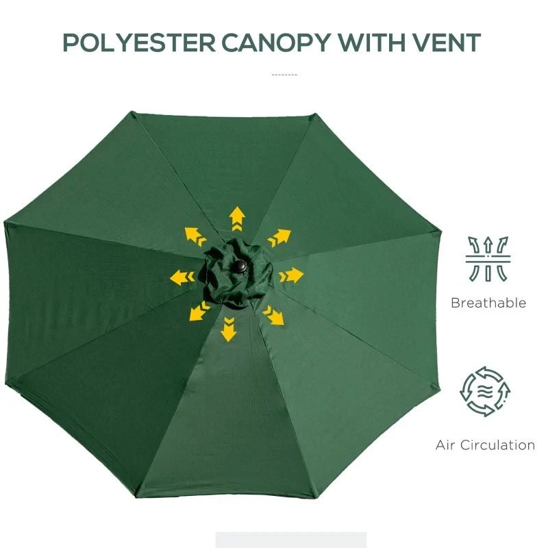 Outsunny 3m Patio Parasol With Tilt And Crank - Green - 840-070GN 3 Outsunny 3m Patio Parasol With Tilt And Crank - Green - 840-070GN - Image 3