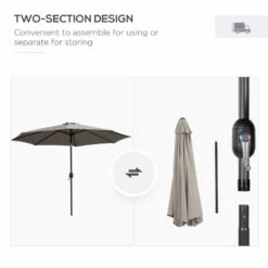 Outsunny 3m Patio Parasol With Tilt And Crank - Light Grey - 840-070GY -OUTSUNNY Sales Shop outsunny 840 070gy 4