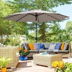 Outsunny 3m Patio Parasol With Tilt And Crank - Light Grey - 840-070GY -OUTSUNNY Sales Shop outsunny 840 070gy 8