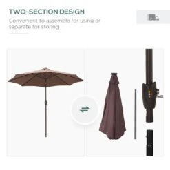 Outsunny Umbrella Parasol 24 Solar LED - Brown/Coffee - 840-125CF -OUTSUNNY Sales Shop outsunny 840 125cf 6