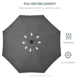 Outsunny Tilt Patio Parasol With 24 LED Light & Hand Crank - Grey - 840-125CG -OUTSUNNY Sales Shop outsunny 840 125cg 3