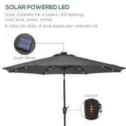 Outsunny Tilt Patio Parasol With 24 LED Light & Hand Crank - Grey - 840-125CG -OUTSUNNY Sales Shop outsunny 840 125cg 4