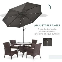Outsunny Tilt Patio Parasol With 24 LED Light & Hand Crank - Grey - 840-125CG -OUTSUNNY Sales Shop outsunny 840 125cg 5