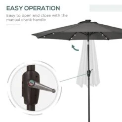 Outsunny Tilt Patio Parasol With 24 LED Light & Hand Crank - Grey - 840-125CG -OUTSUNNY Sales Shop outsunny 840 125cg 6