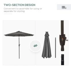 Outsunny Tilt Patio Parasol With 24 LED Light & Hand Crank - Grey - 840-125CG -OUTSUNNY Sales Shop outsunny 840 125cg 7