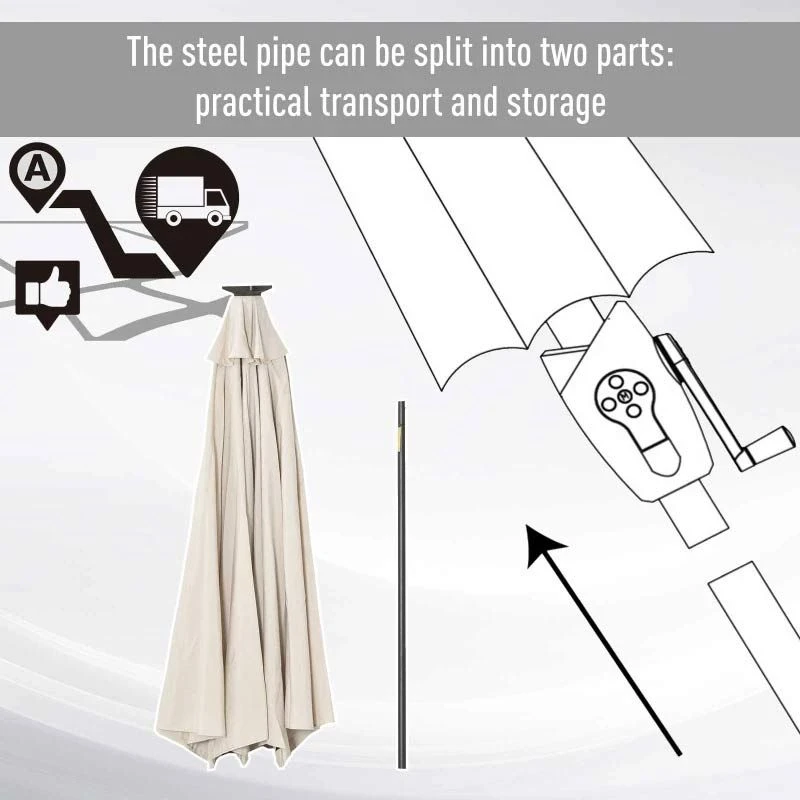 Outsunny Tilt Patio Parasol With 24 LED Light & Hand Crank - White - 840-125CW 6 Outsunny Tilt Patio Parasol With 24 LED Light & Hand Crank - White - 840-125CW - Image 6