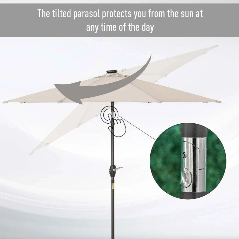 Outsunny Tilt Patio Parasol With 24 LED Light & Hand Crank - White - 840-125CW 5 Outsunny Tilt Patio Parasol With 24 LED Light & Hand Crank - White - 840-125CW - Image 5