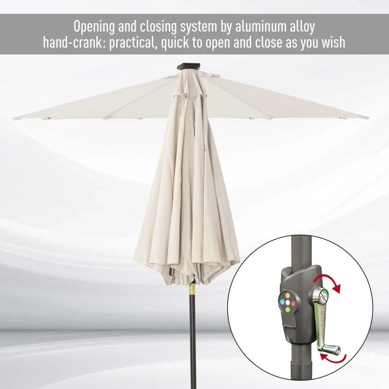 Outsunny Tilt Patio Parasol With 24 LED Light & Hand Crank - White - 840-125CW 4 Outsunny Tilt Patio Parasol With 24 LED Light & Hand Crank - White - 840-125CW - Image 4