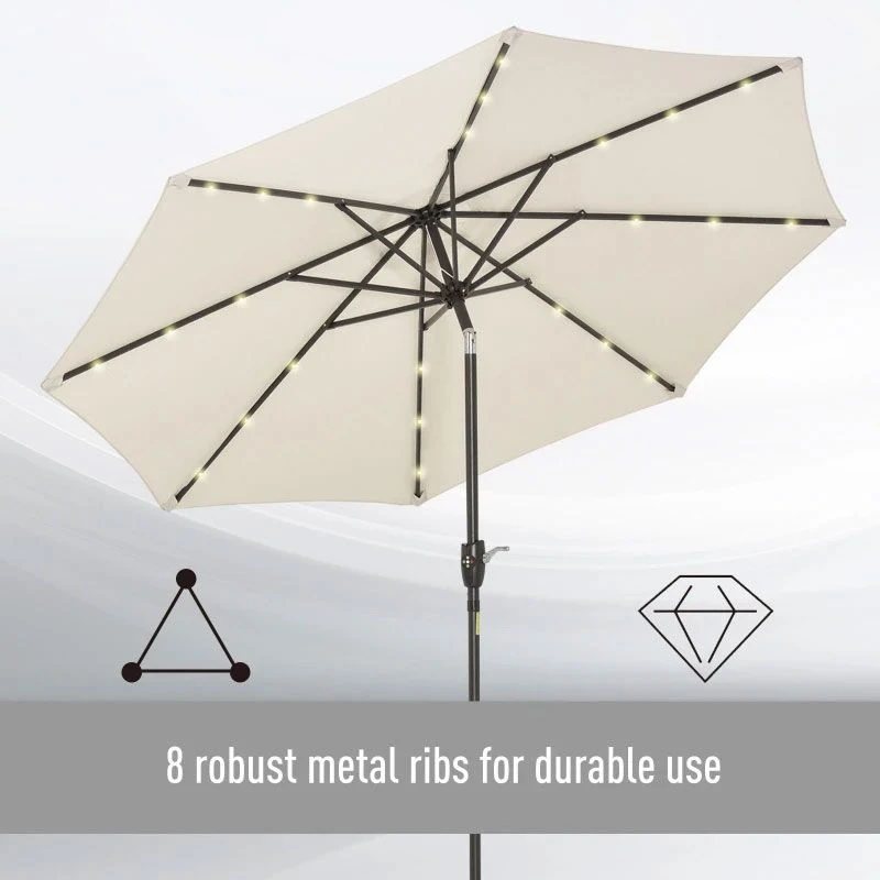 Outsunny Tilt Patio Parasol With 24 LED Light & Hand Crank - White - 840-125CW 3 Outsunny Tilt Patio Parasol With 24 LED Light & Hand Crank - White - 840-125CW - Image 3