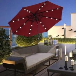 Outsunny Umbrella Parasol 24 Solar LED - Wine Red - 840-125WR -OUTSUNNY Sales Shop outsunny 840 125wr 11