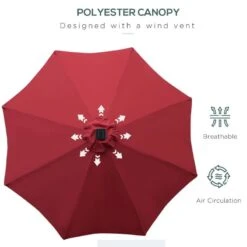 Outsunny Umbrella Parasol 24 Solar LED - Wine Red - 840-125WR -OUTSUNNY Sales Shop outsunny 840 125wr 3
