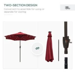 Outsunny Umbrella Parasol 24 Solar LED - Wine Red - 840-125WR -OUTSUNNY Sales Shop outsunny 840 125wr 7