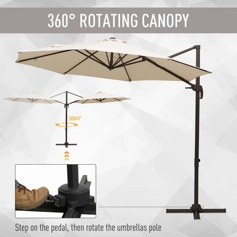 Outsunny 3m Beach Hanging Umbrella Parasol WithHand Crank - Beige - 840-126 9 Outsunny 3m Beach Hanging Umbrella Parasol WithHand Crank - Beige - 840-126 - Image 9