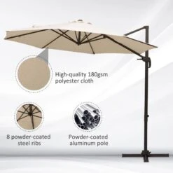 Outsunny 3m Beach Hanging Umbrella Parasol WithHand Crank - Beige - 840-126 16 Outsunny 3m Beach Hanging Umbrella Parasol WithHand Crank - Beige - 840-126 -OUTSUNNY Sales Shop outsunny 840 126 3
