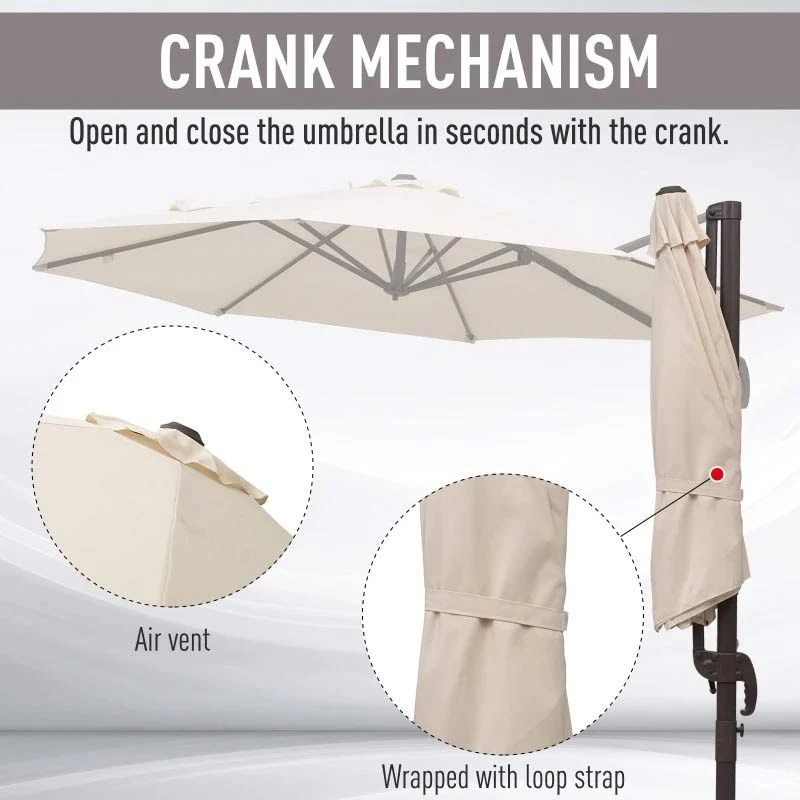 Outsunny 3m Beach Hanging Umbrella Parasol WithHand Crank - Beige - 840-126 6 Outsunny 3m Beach Hanging Umbrella Parasol WithHand Crank - Beige - 840-126 - Image 6