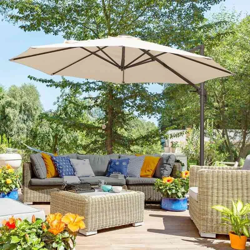 Outsunny 3m Beach Hanging Umbrella Parasol WithHand Crank - Beige - 840-126 1 Outsunny 3m Beach Hanging Umbrella Parasol WithHand Crank - Beige - 840-126