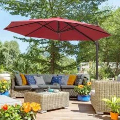 Outsunny 3m Cantilever Parasol With Aluminium Frame - Wine Red - 840-126WR