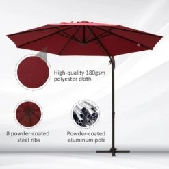 Outsunny 3m Cantilever Parasol With Aluminium Frame - Wine Red - 840-126WR 18 Outsunny 3m Cantilever Parasol With Aluminium Frame - Wine Red - 840-126WR -OUTSUNNY Sales Shop outsunny 840 126wr 4