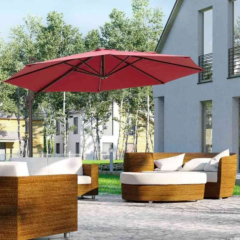 Outsunny 3m Cantilever Parasol With Aluminium Frame - Wine Red - 840-126WR 4 Outsunny 3m Cantilever Parasol With Aluminium Frame - Wine Red - 840-126WR - Image 4