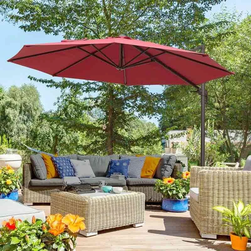Outsunny 3m Cantilever Parasol With Aluminium Frame - Wine Red - 840-126WR 1 Outsunny 3m Cantilever Parasol With Aluminium Frame - Wine Red - 840-126WR