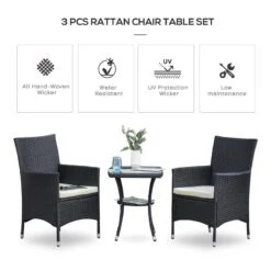 Outsunny 2 Seat Rattan Bistro Chair And Table Set - Black - 841-094 -OUTSUNNY Sales Shop outsunny 841 094 2