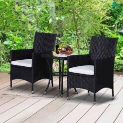 Outsunny 2 Seat Rattan Bistro Chair And Table Set - Black - 841-094 -OUTSUNNY Sales Shop outsunny 841 094
