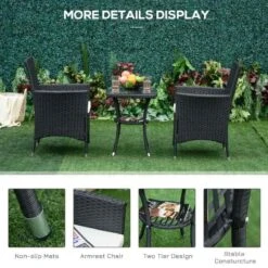 Outsunny 2 Seat Rattan Bistro Chair And Table Set - Black - 841-094 -OUTSUNNY Sales Shop outsunny 841 094 4